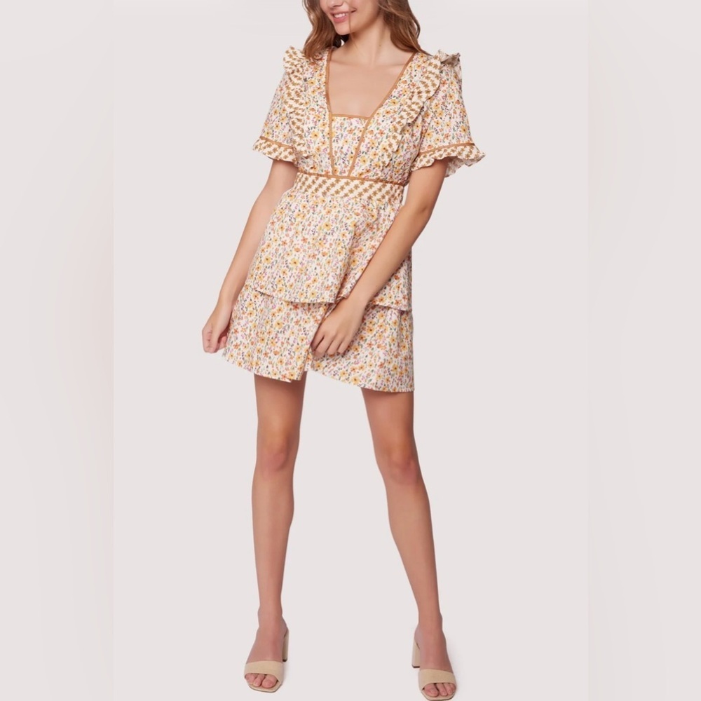 Lost + Wander SPRING SUNRISE MINI DRESS Yellow Multi Floral size L